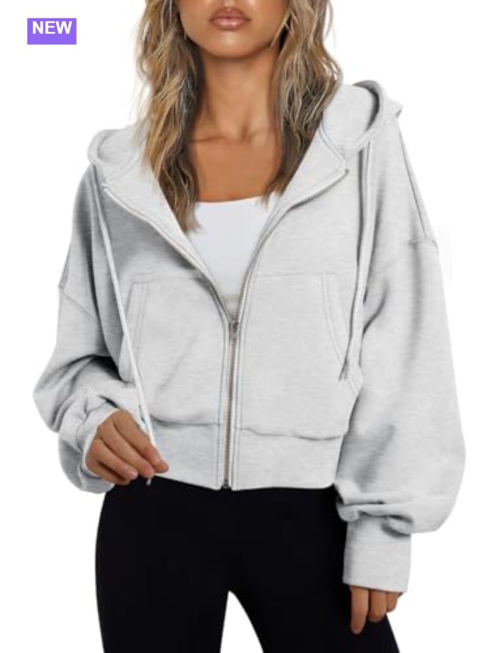 Women's Cropped Zip Up Hoodie Lightweight Polyester Cotton Drop Shoulder